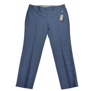 Michael Kors Mens Malone Classic Fit Plaid Wool Stretch Suit Pants Blue 42x32